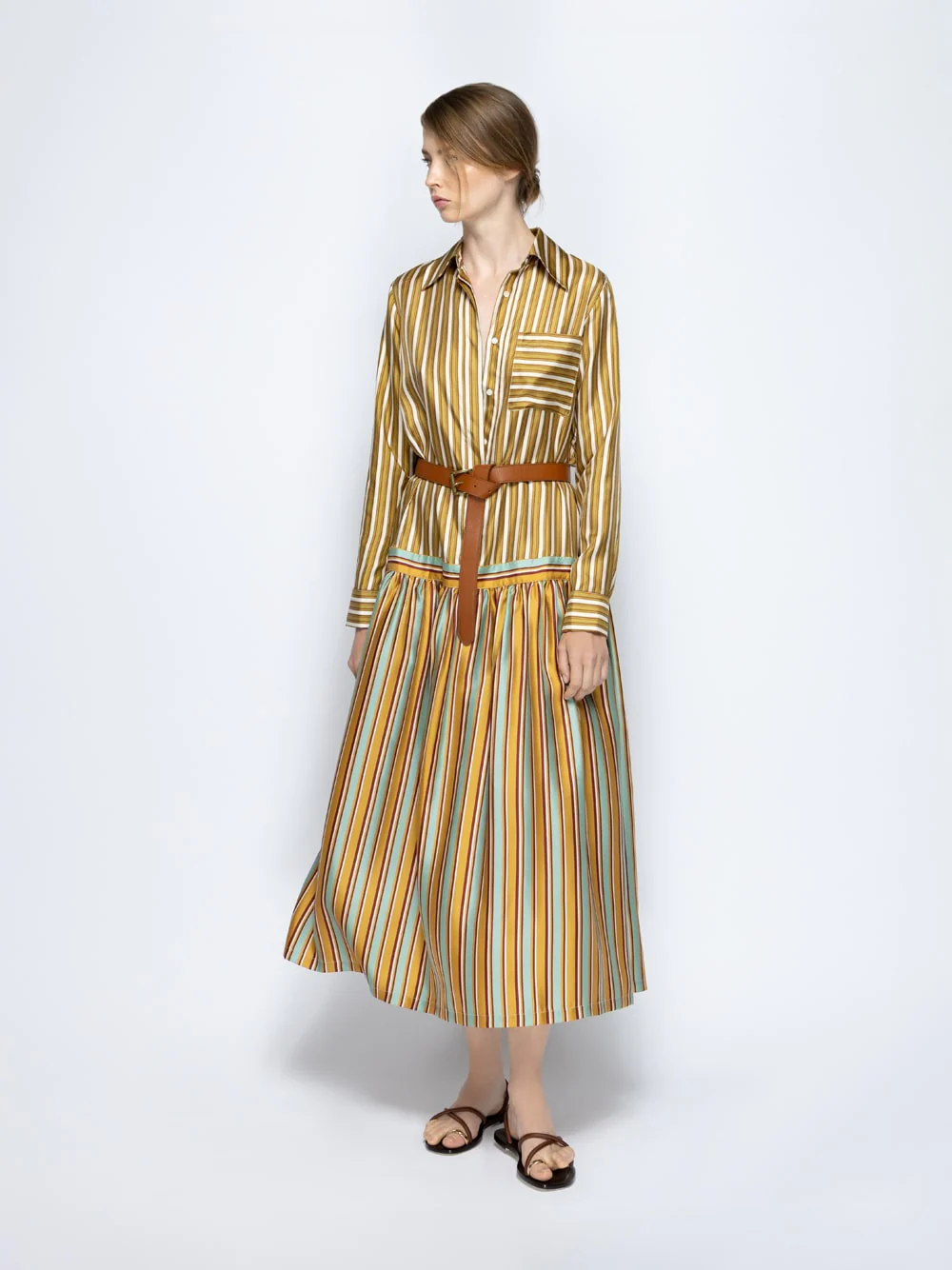 Rosalia Sun Stripes Printed A-Line Silk Twill Dress - Image 7