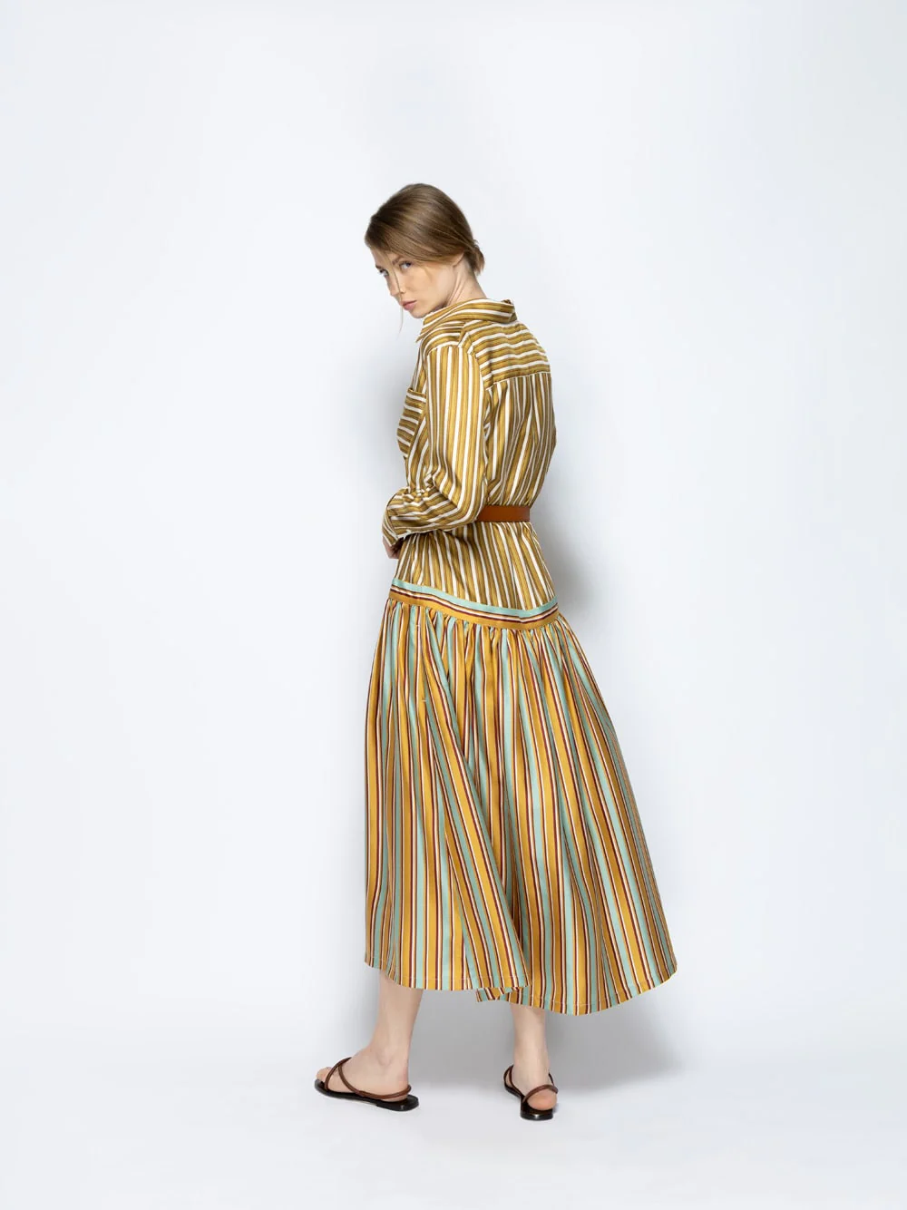 Rosalia Sun Stripes Printed A-Line Silk Twill Dress - Image 9