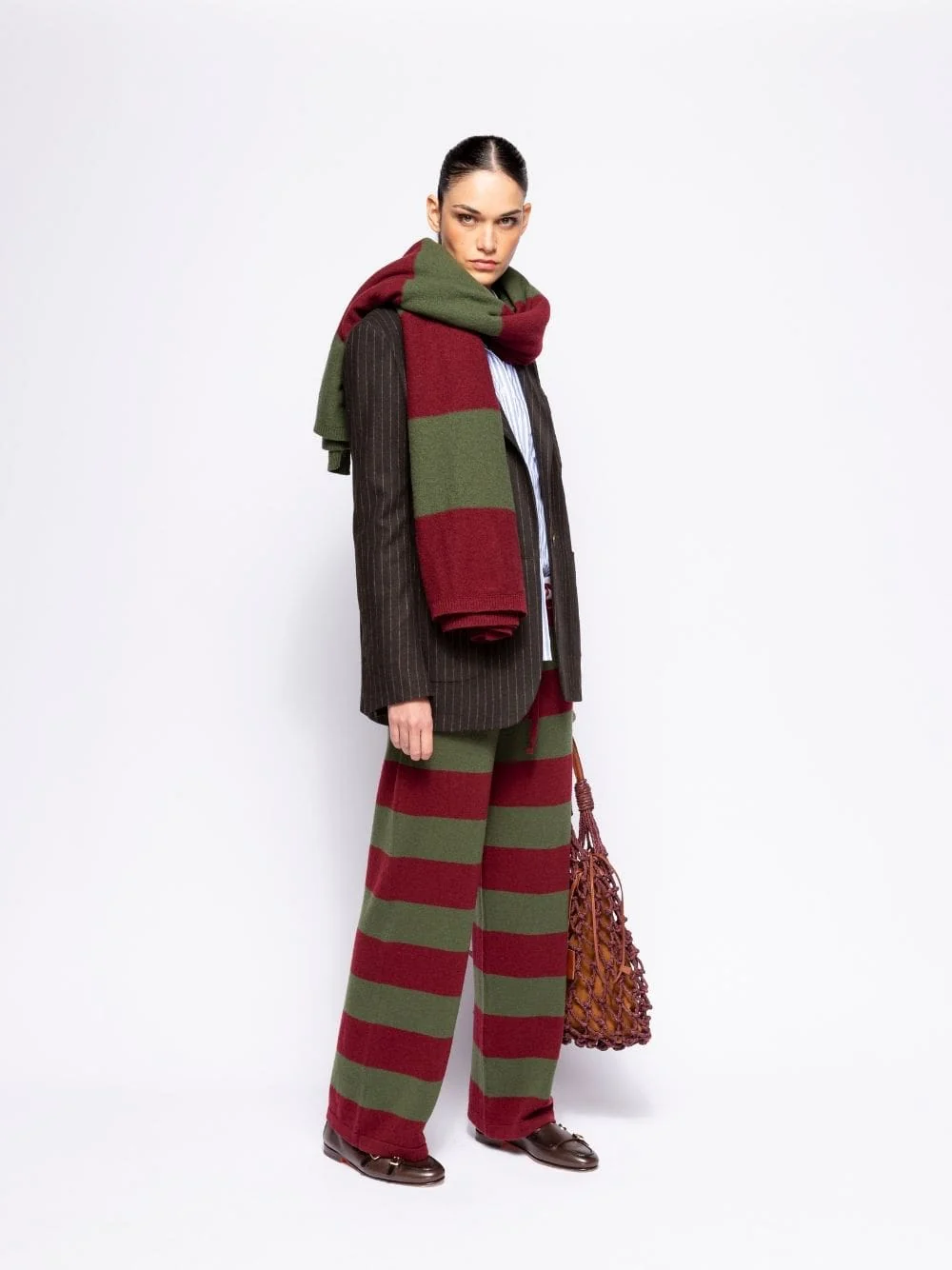 Rosie Cabernet and Peacoat Knitted Striped Throw - Image 2