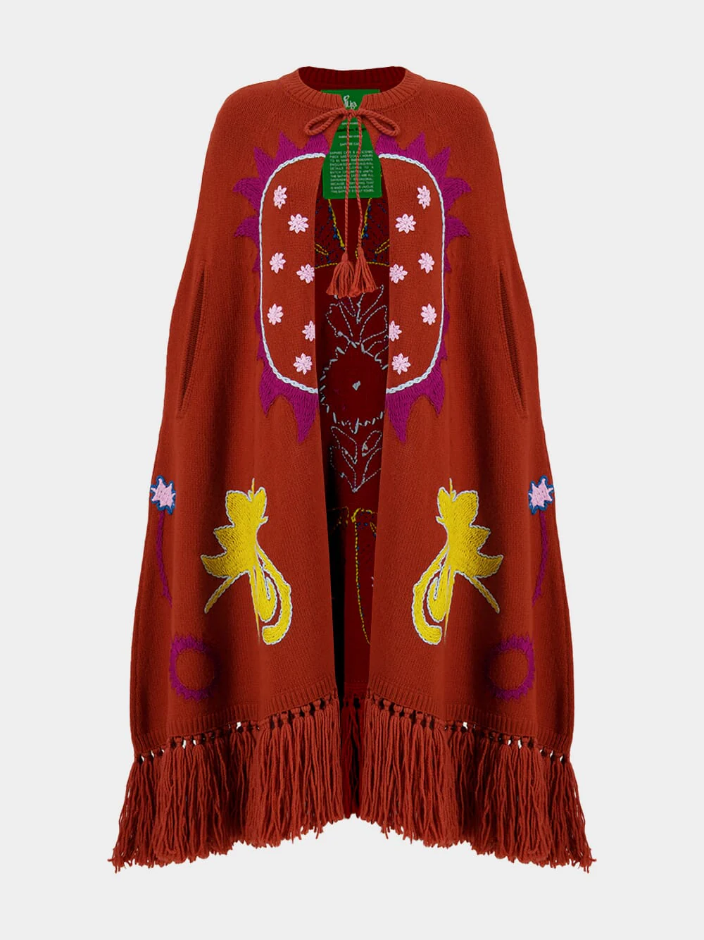 Saphire Orange Hand-Embroidered Knitted Cape