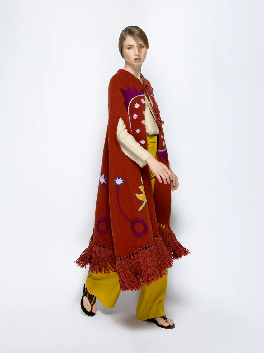 Saphire Orange Hand-Embroidered Knitted Cape - Image 4