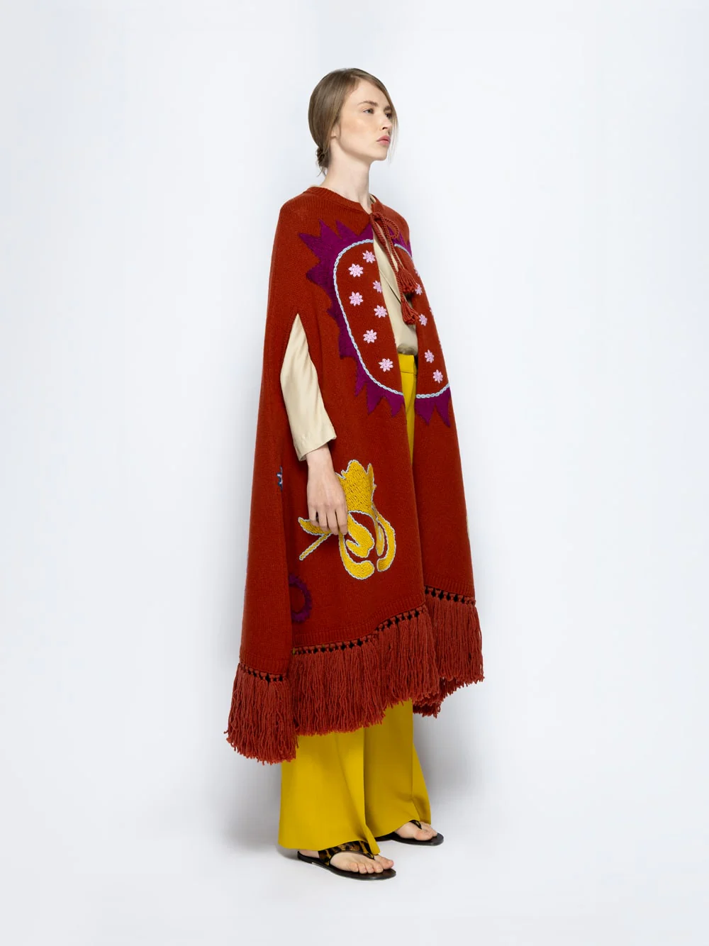 Saphire Orange Hand-Embroidered Knitted Cape - Image 6