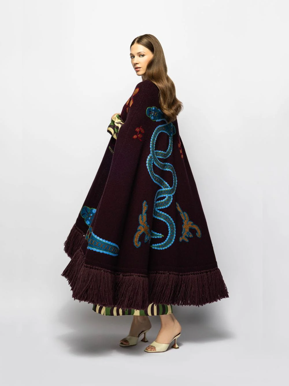 Saphire Purple Hand-Embroidered Knitted Cape - Image 9