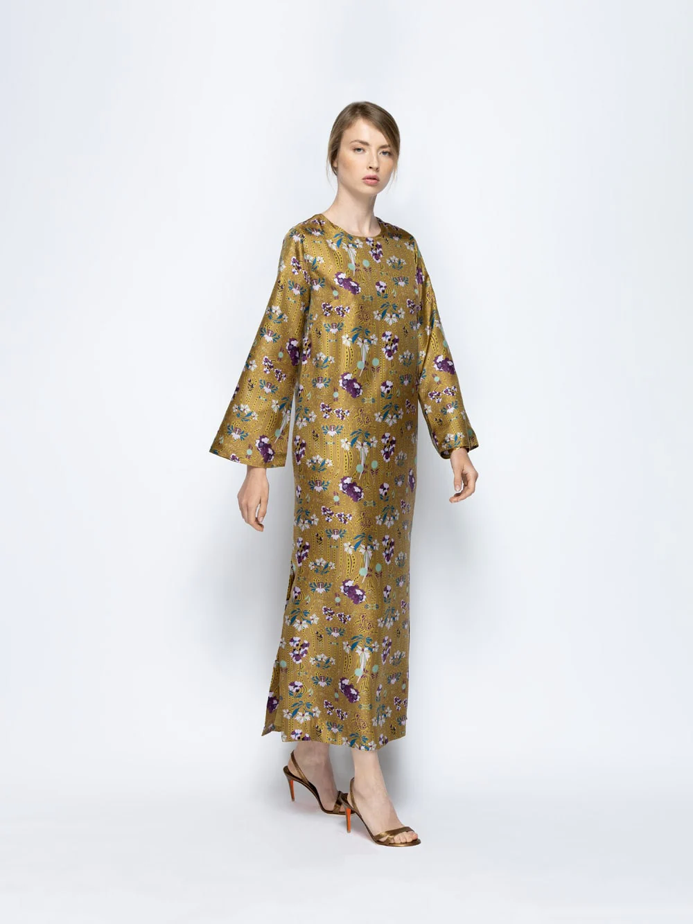 Shirley Floral Psic Printed Silk Twill A-Line Dress - Image 3