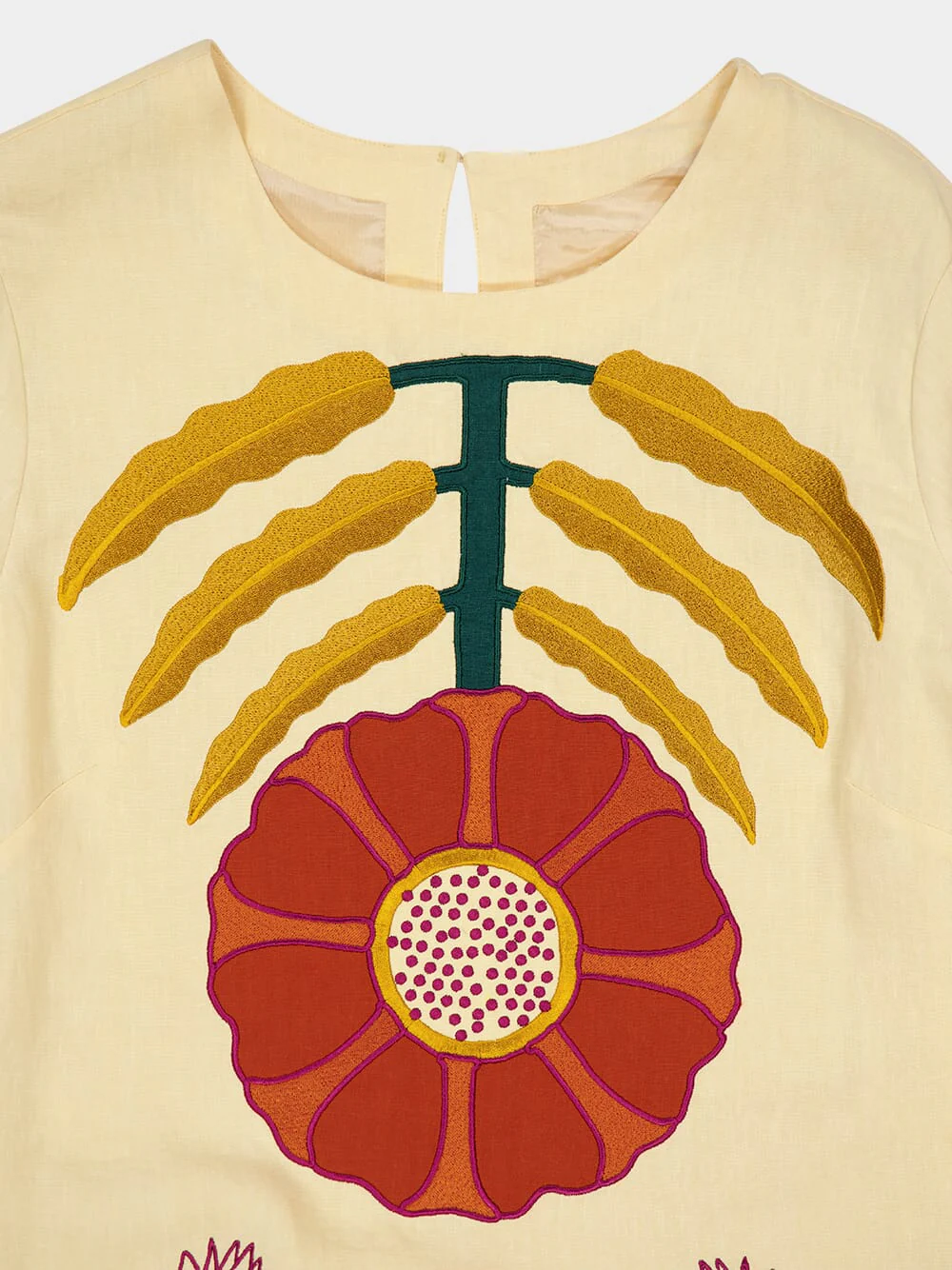 Shirley Vanilla Custard Embroidered Linen A-Line Dress - Image 6