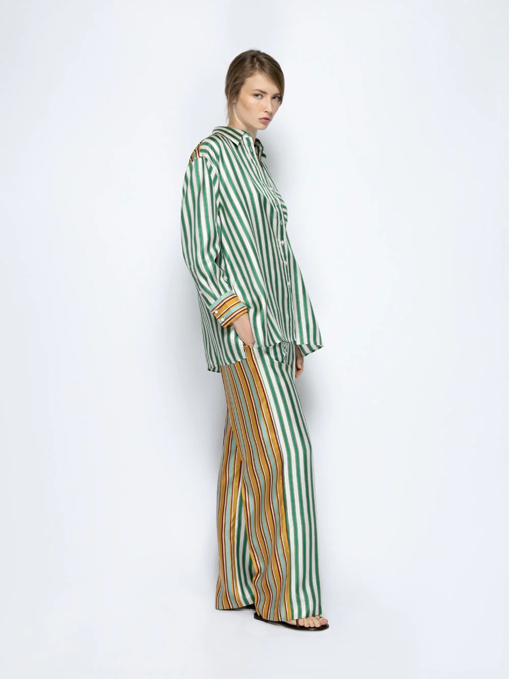 Sonia Multi Stripes Silk Twill Pants