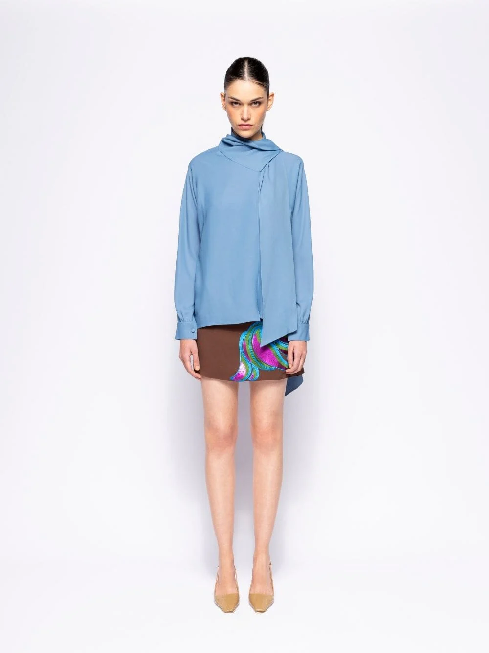 Teresa Coffee Bean Embroidered Mini Skirt - Image 3