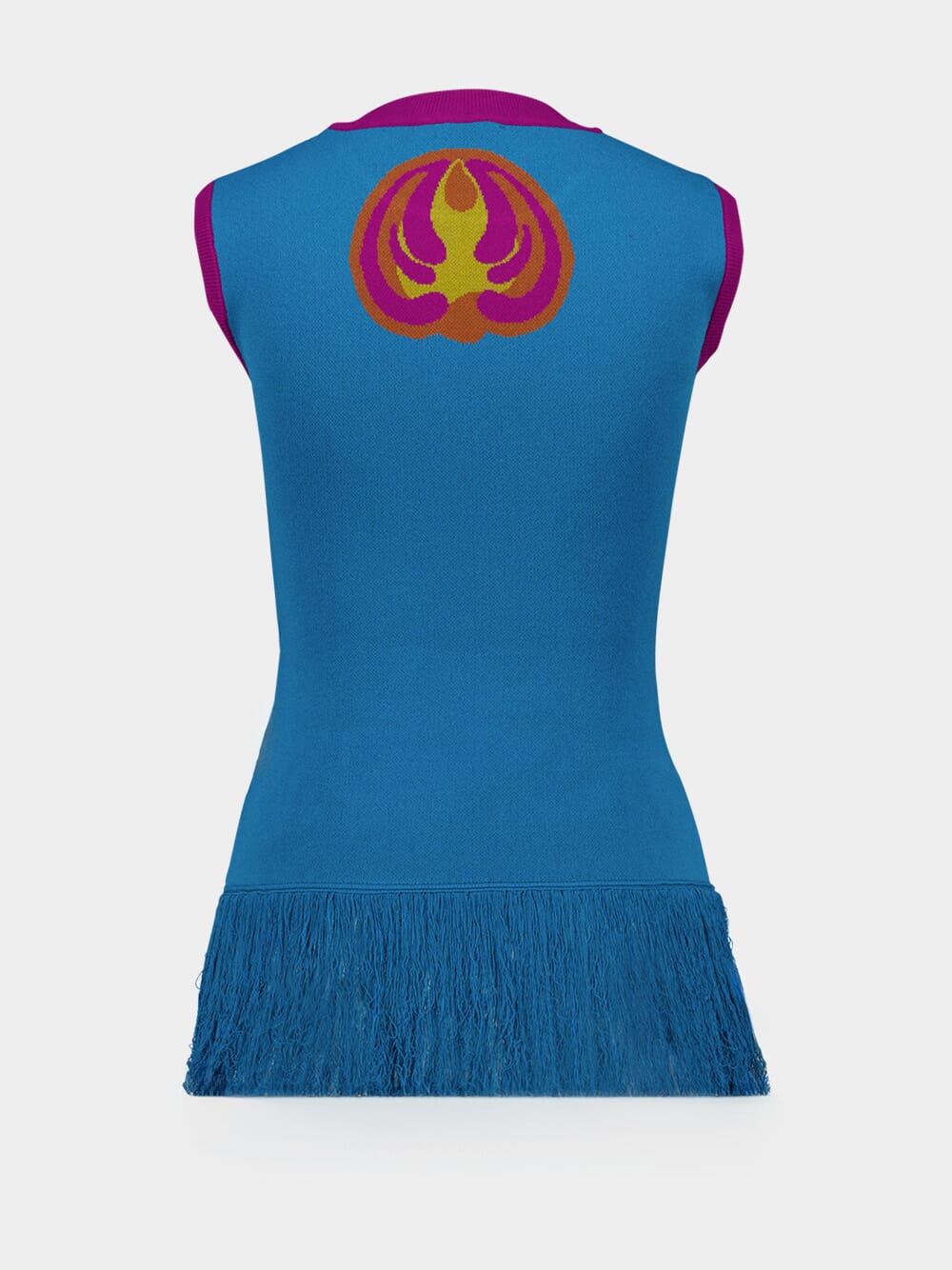 Tina Mykonos Blue Jacquard Tank Top with Fringes - Image 2