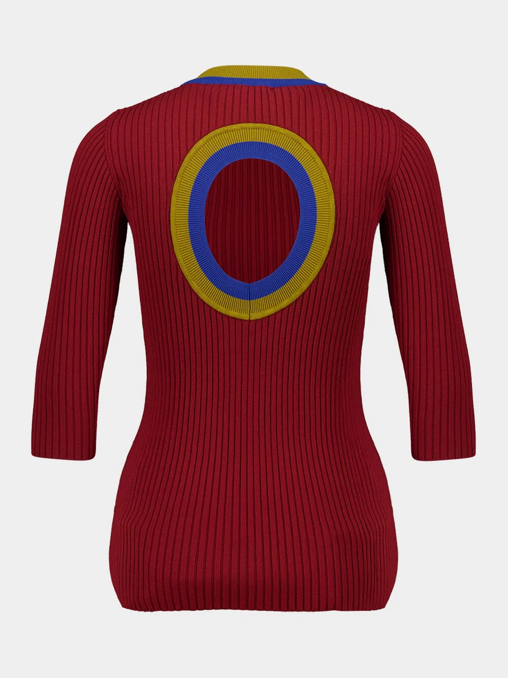 Valentina Red Dahlia Knitted Top with Back Cut-Out - Image 4
