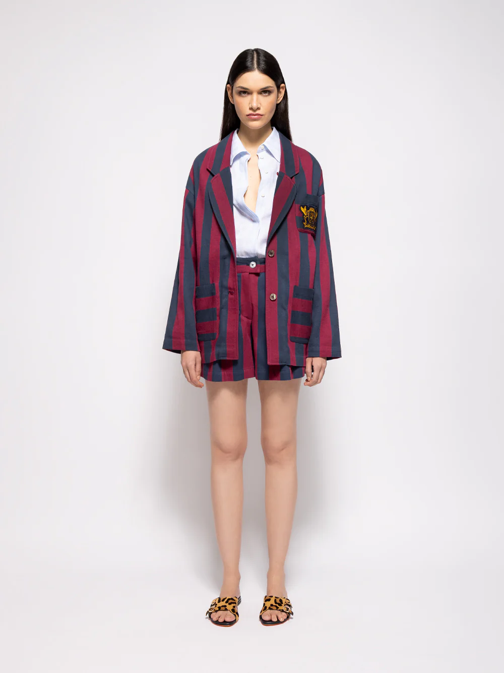 Virgo Purple Hand-Woven Striped Wide-Leg Shorts - Image 3