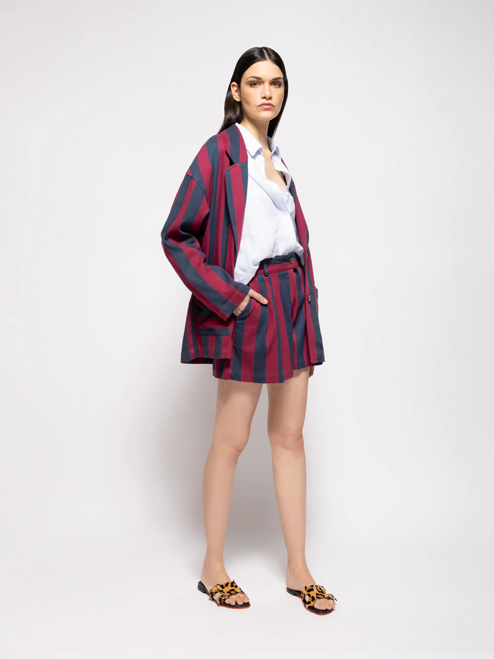 Virgo Purple Hand-Woven Striped Wide-Leg Shorts - Image 7