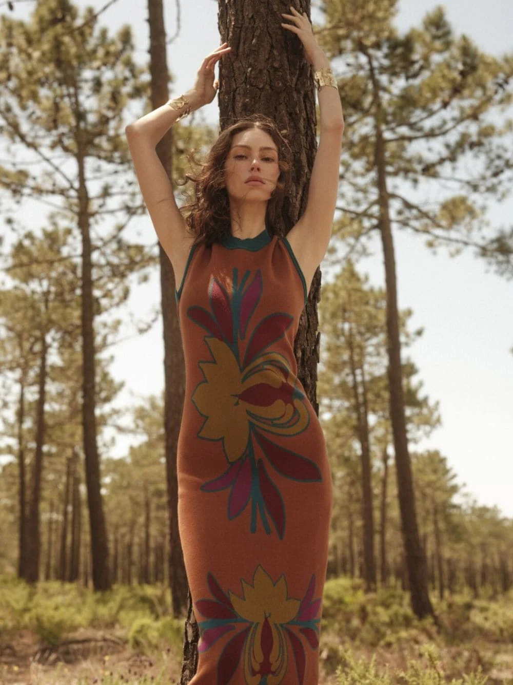 Vitoria Caramel Café Jacquard Dress with Fringes