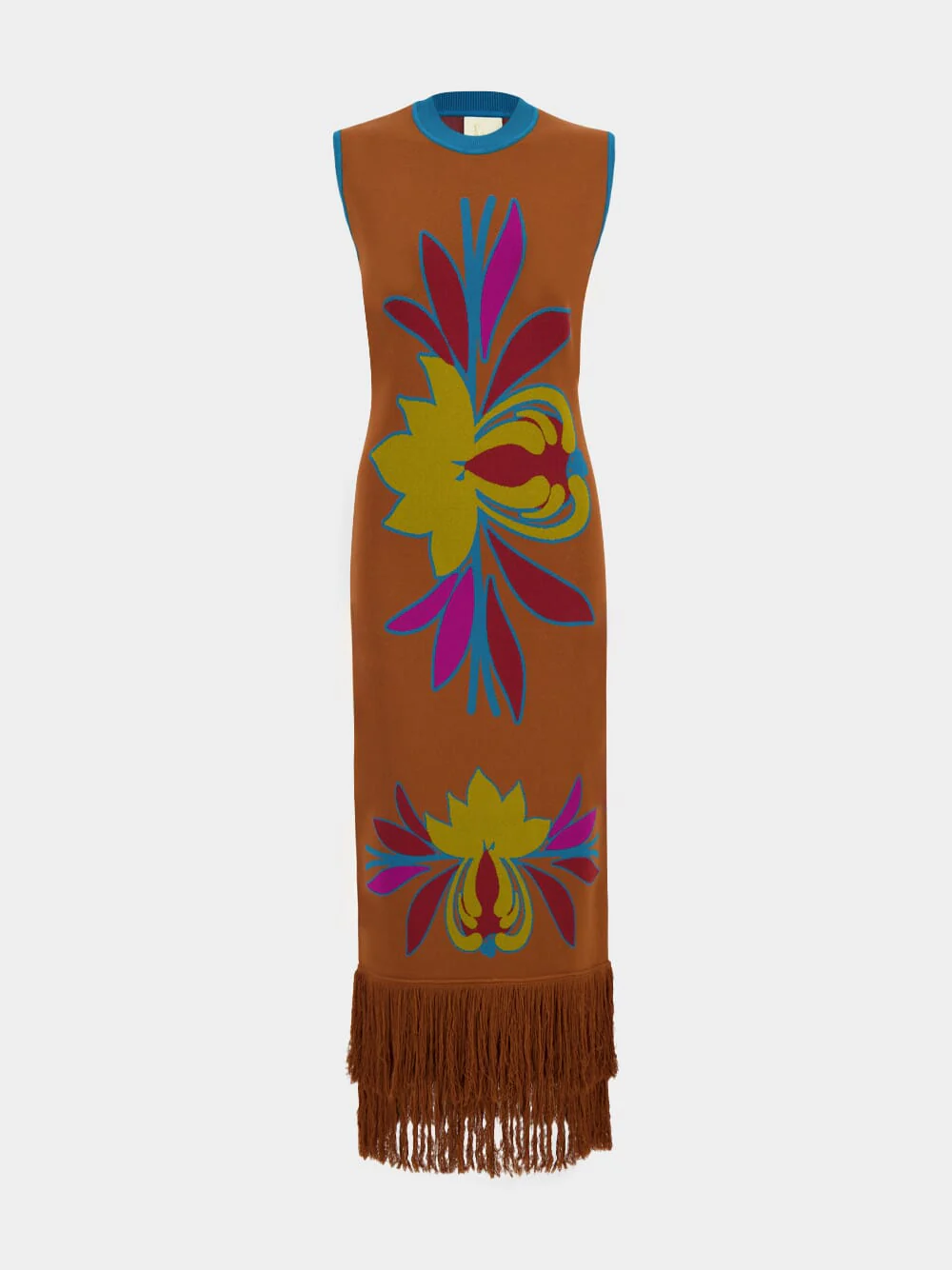 Vitoria Caramel Café Jacquard Dress with Fringes - Image 2