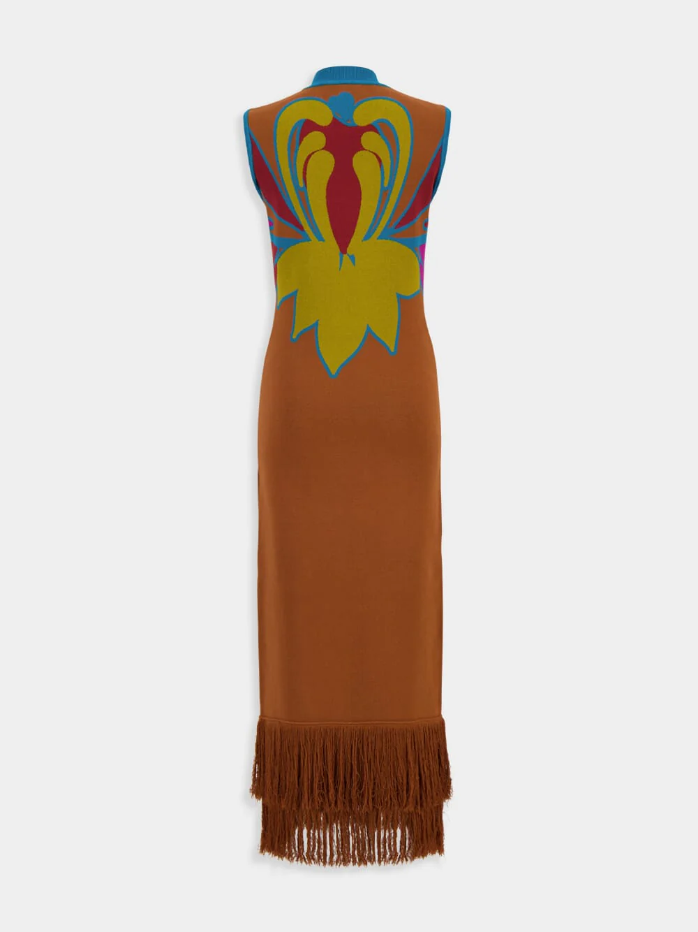 Vitoria Caramel Café Jacquard Dress with Fringes - Image 4