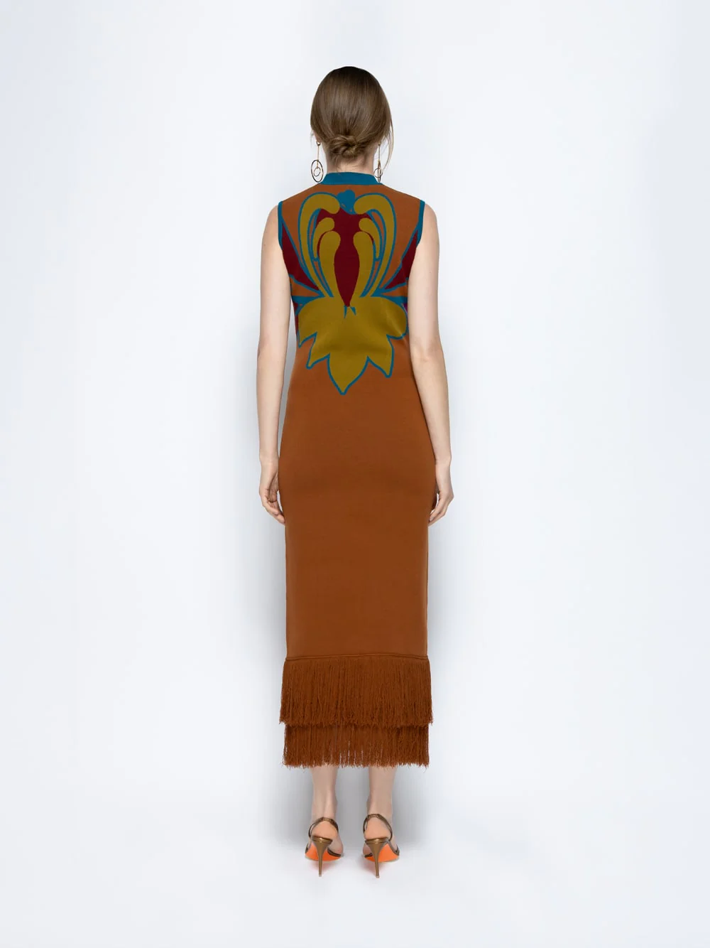 Vitoria Caramel Café Jacquard Dress with Fringes - Image 5