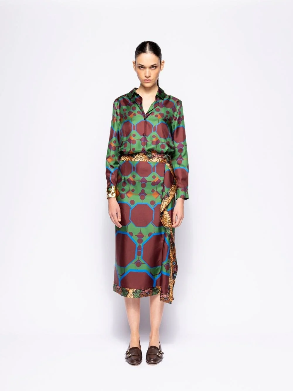 Wisteria Octa Print Wrap Skirt in Double Printed Silk Twill - Image 2