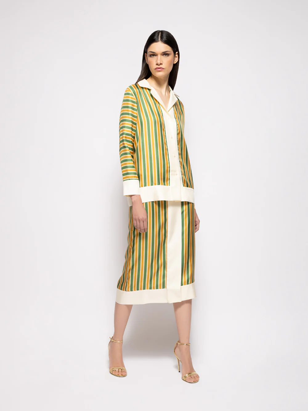 Salvia Printed Silk Twill Striped Shirt - Image 5