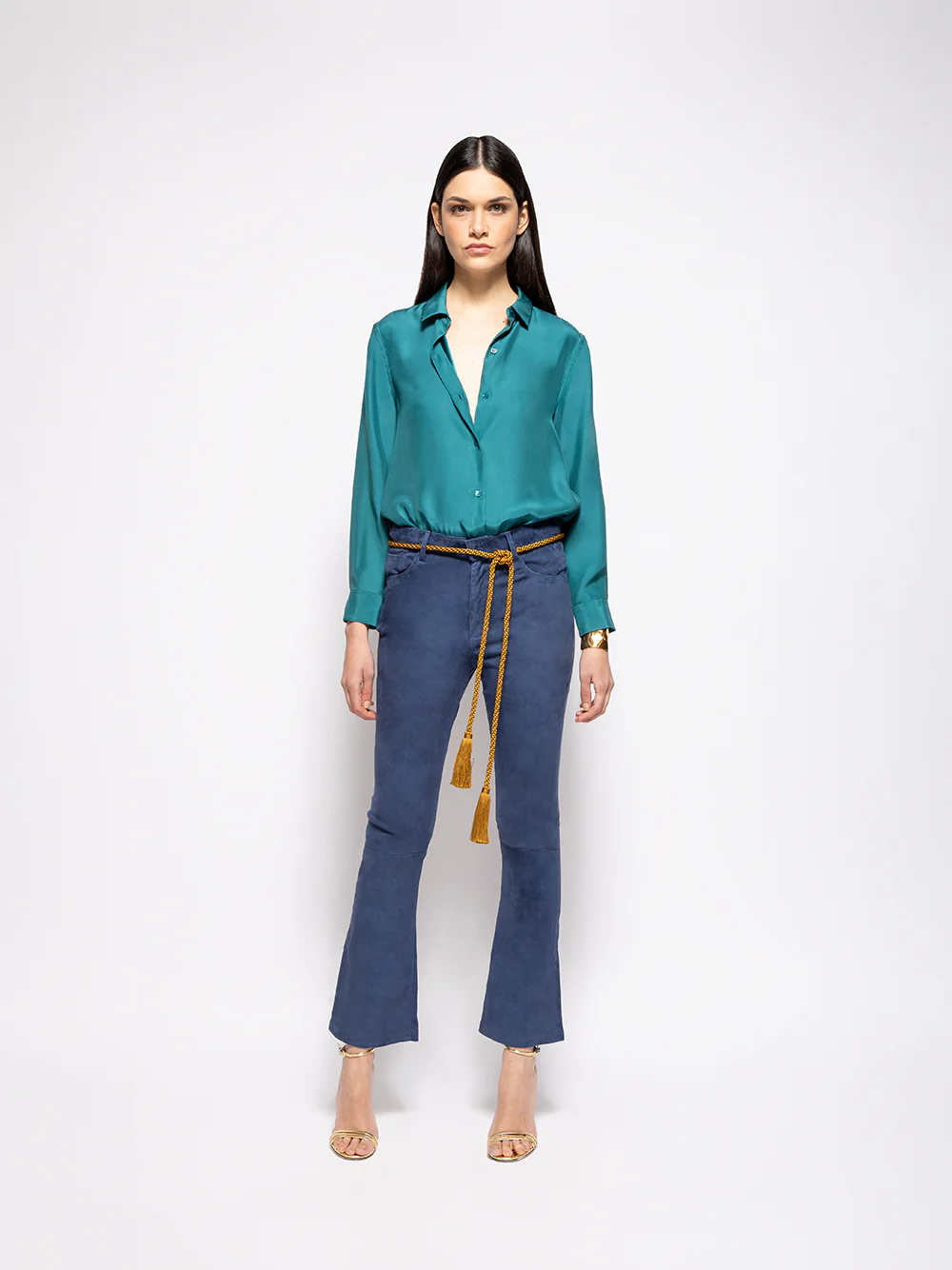 Zircon Estate Blue Suede Flared Pants - Image 2