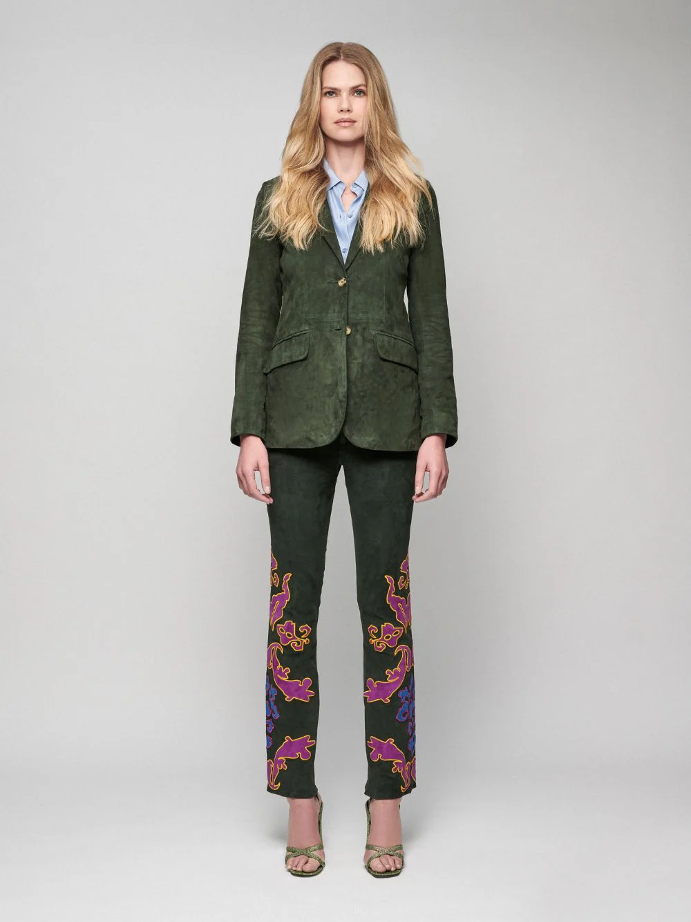 Zirconia Suede Embroidered Pants - Image 2