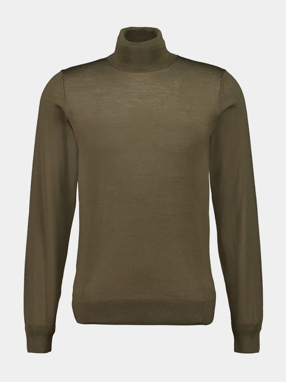 Army Green Virgin Wool High-Neck Jumper