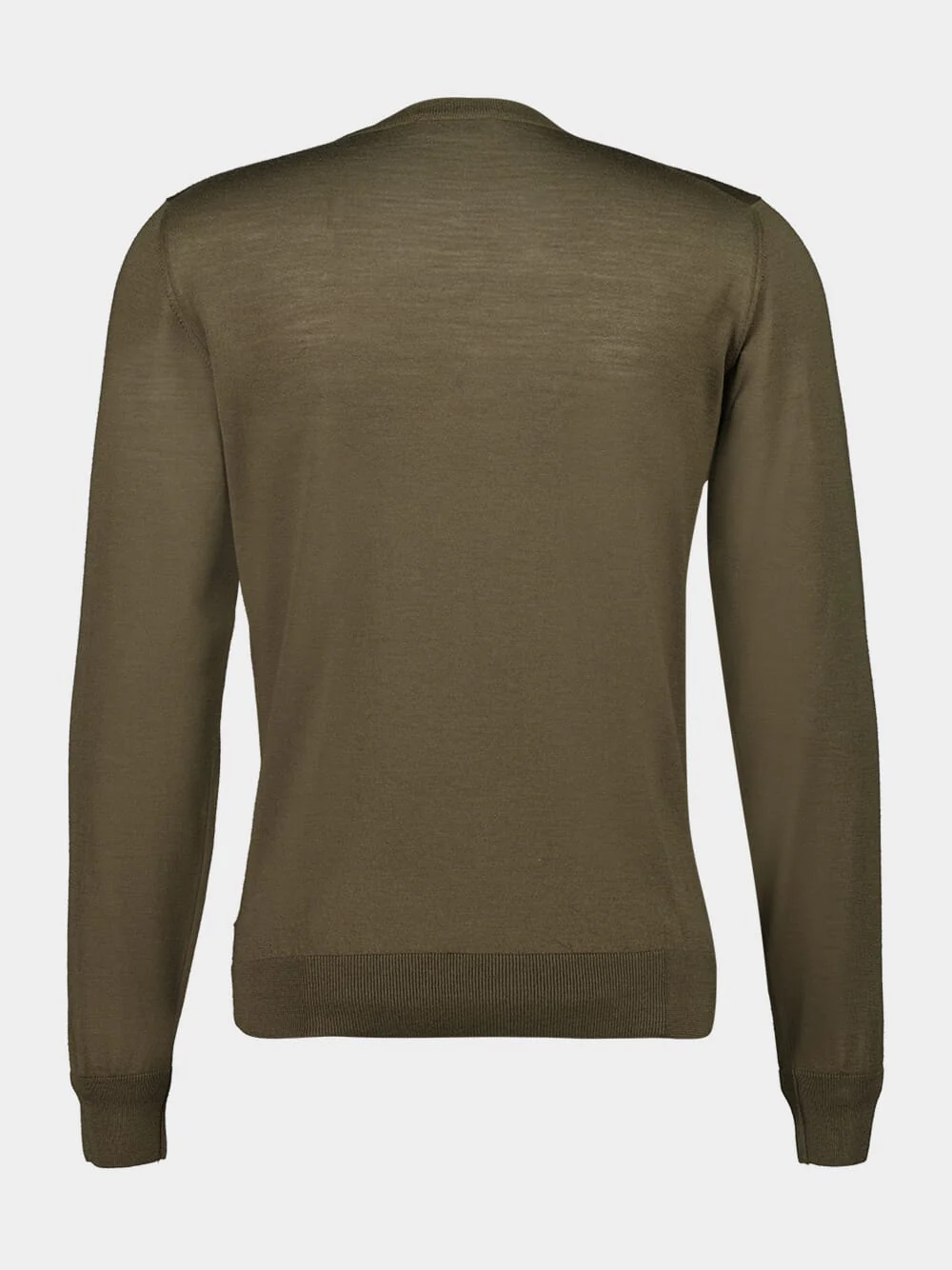 Army Green Virgin Wool V-Neck Jumper - Image 2