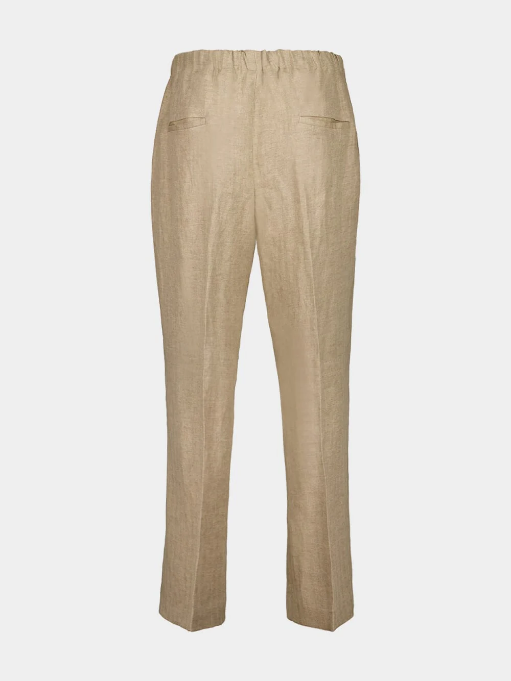 Beige Linen Straight-Leg Trousers - Image 2