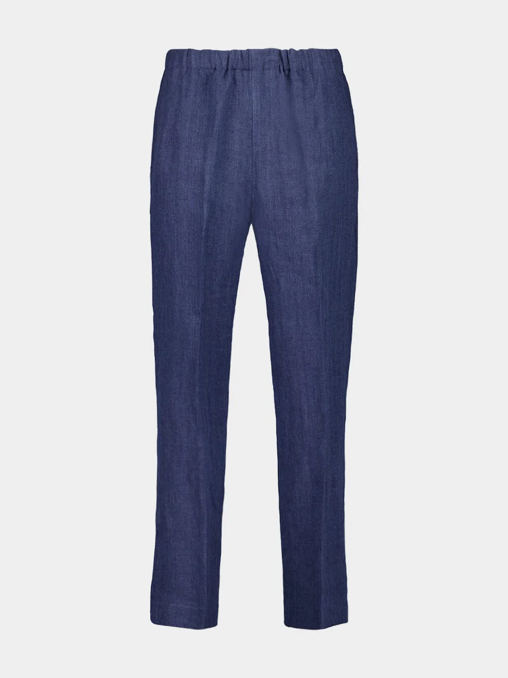 Blue Linen Straight-Leg Trousers