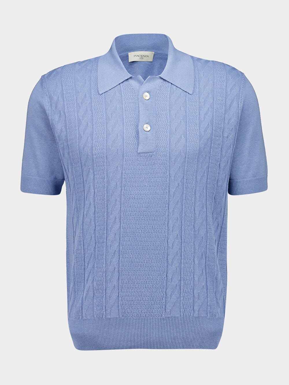 Celeste Blue Silk and Cotton Knit Polo