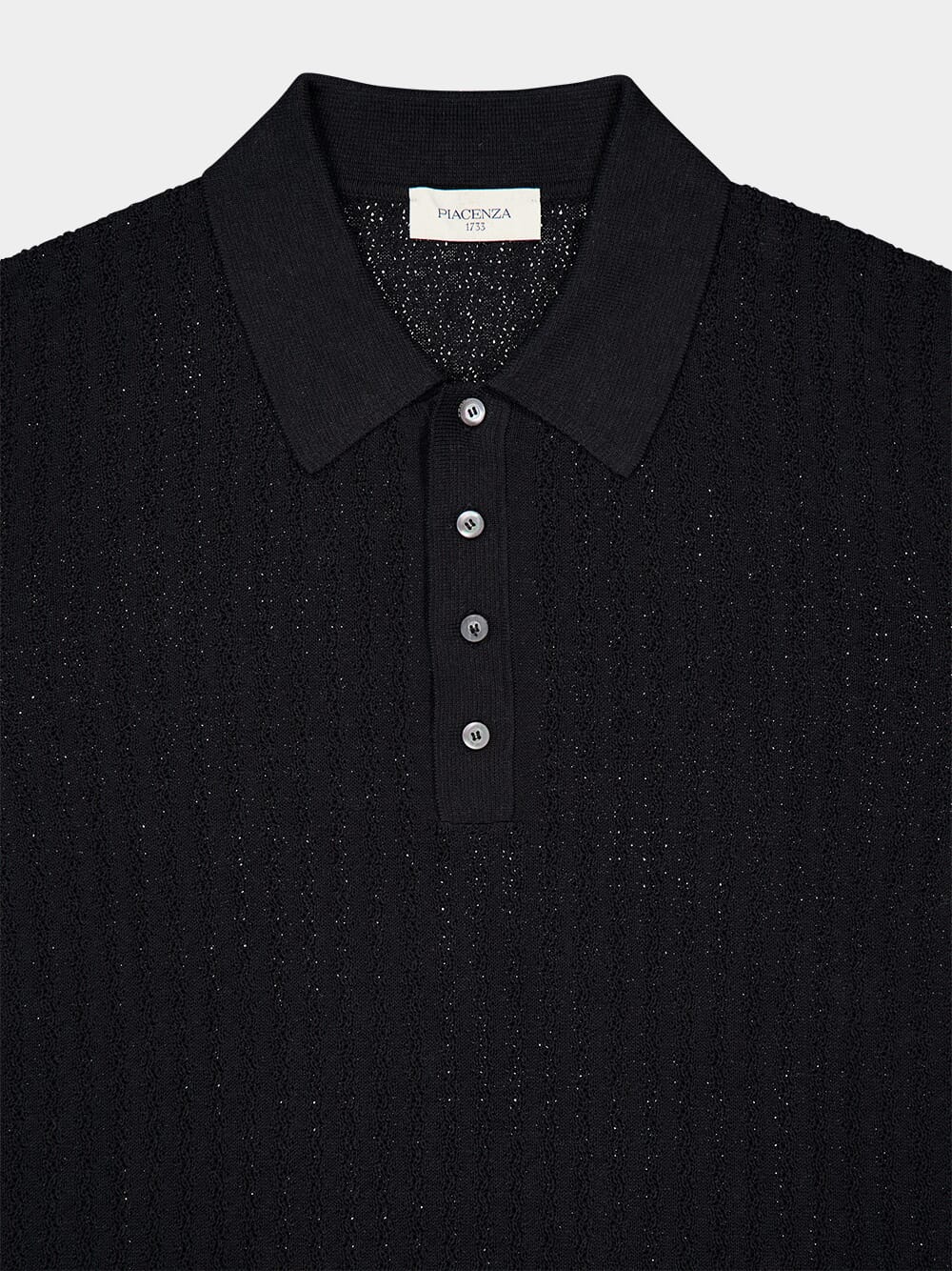 Black Silk Linen Blend Polo Shirt - Image 3
