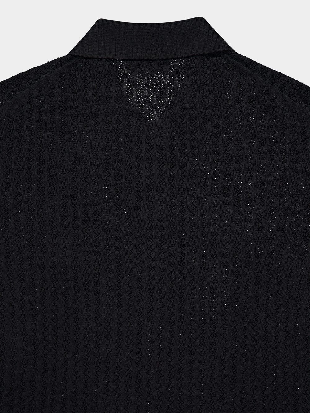 Black Silk Linen Blend Polo Shirt - Image 4