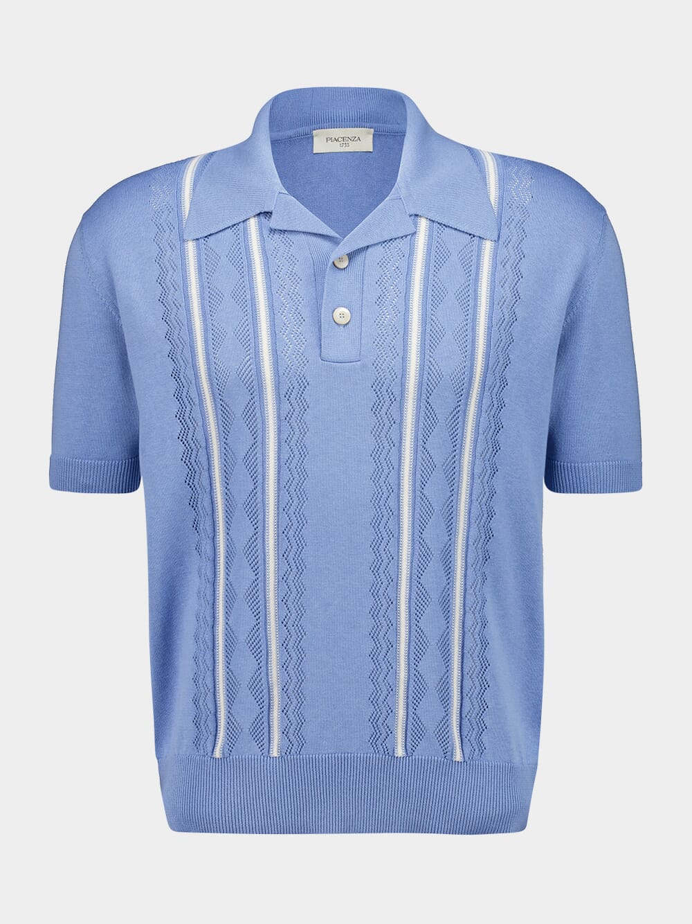 Denim Blue Silk and Cotton Knit Polo