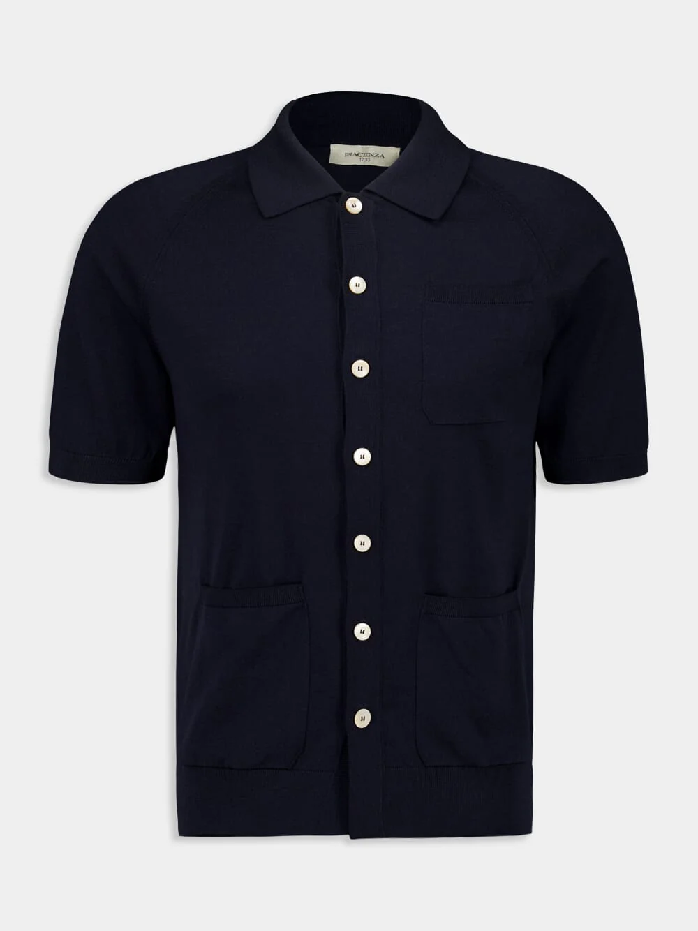 Navy Blue Short-Sleeve Button-Up Shirt