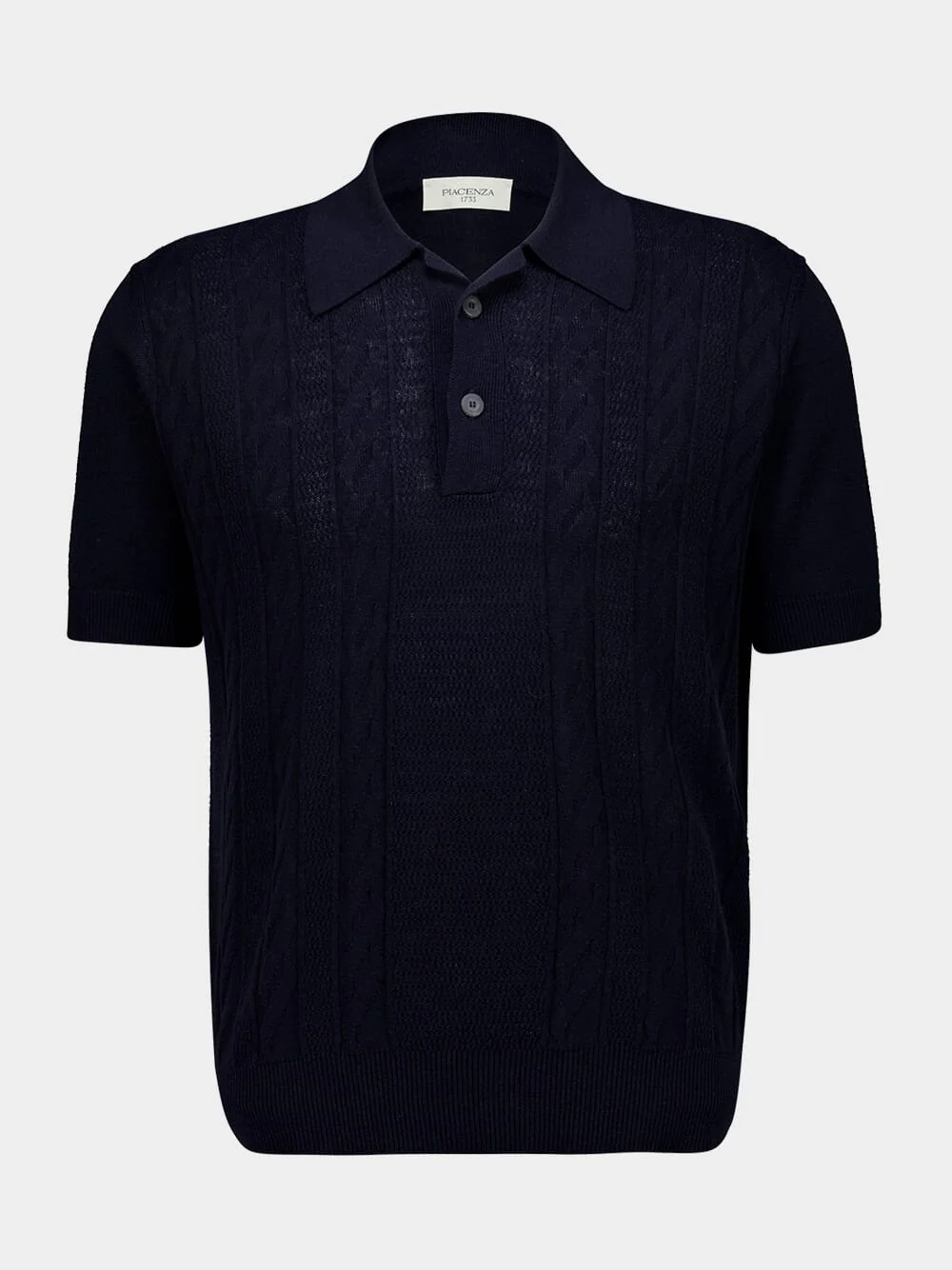 Navy Blue Silk and Cotton Knit Polo
