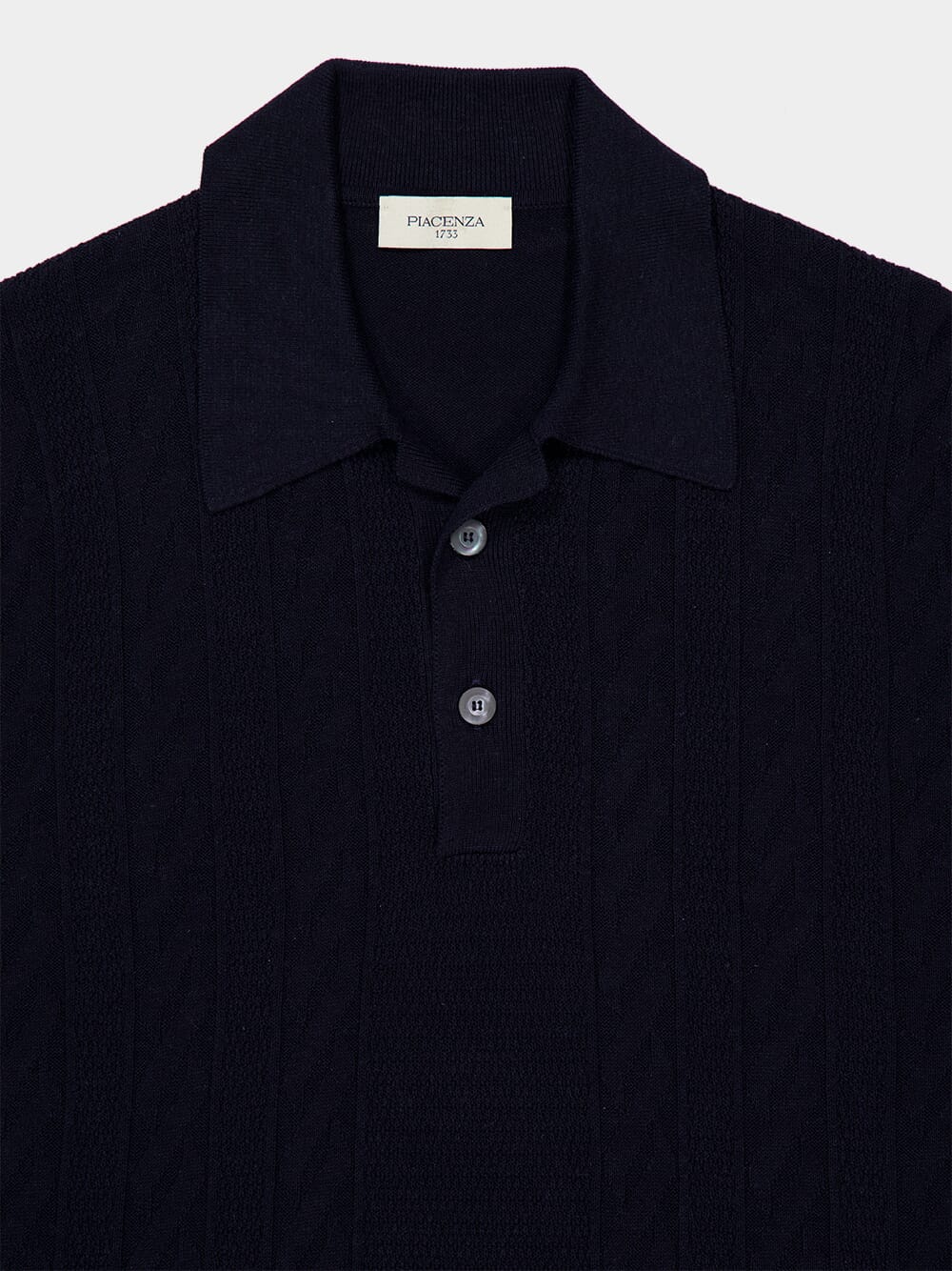 Navy Blue Silk and Cotton Knit Polo - Image 3