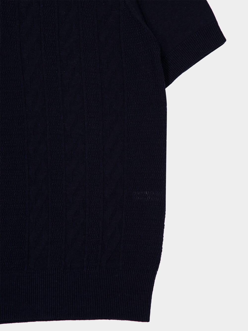 Navy Blue Silk and Cotton Knit Polo - Image 4
