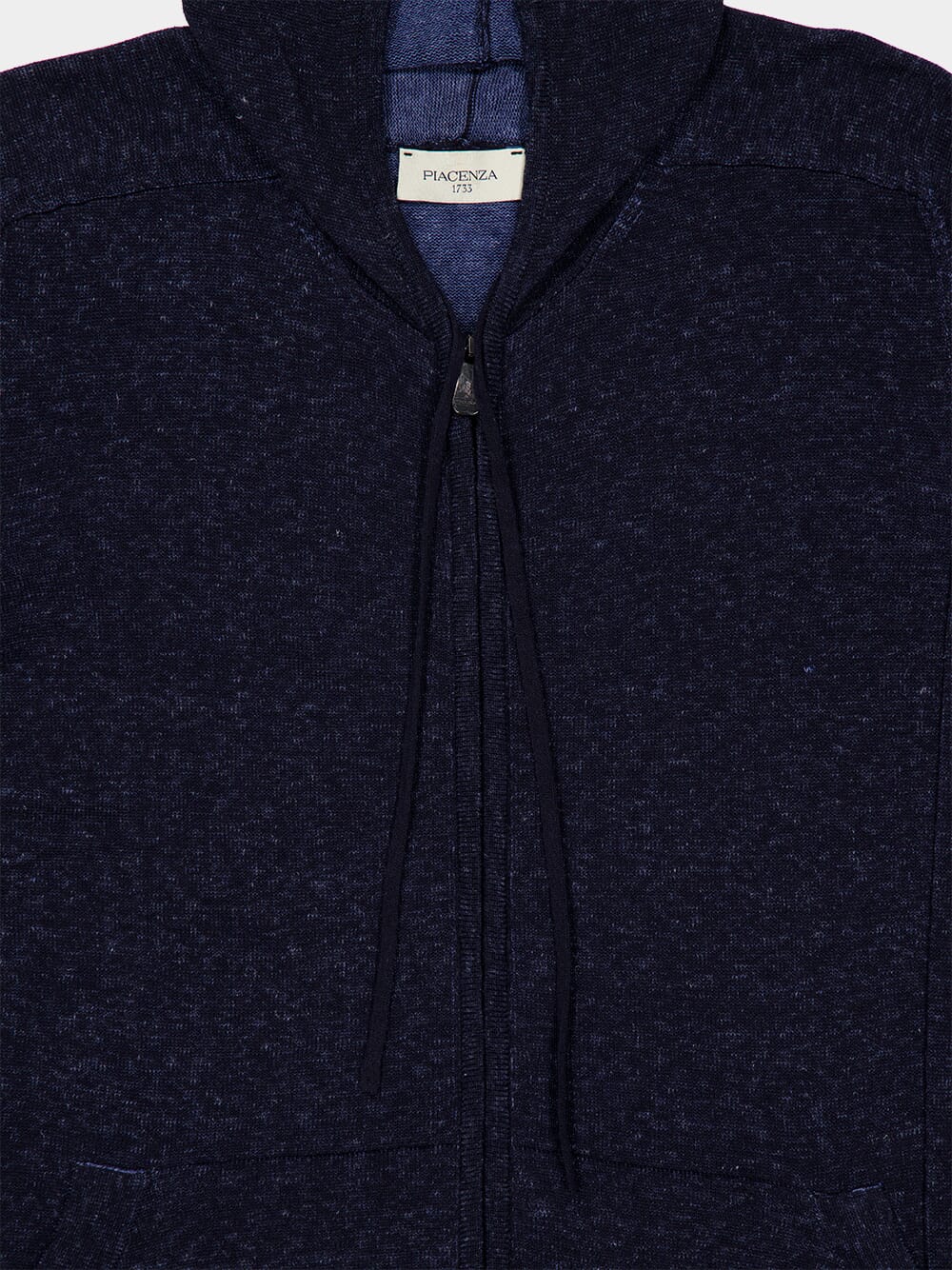 Navy Blue Silk Linen Zip Hooded Sweatshirt - Image 3