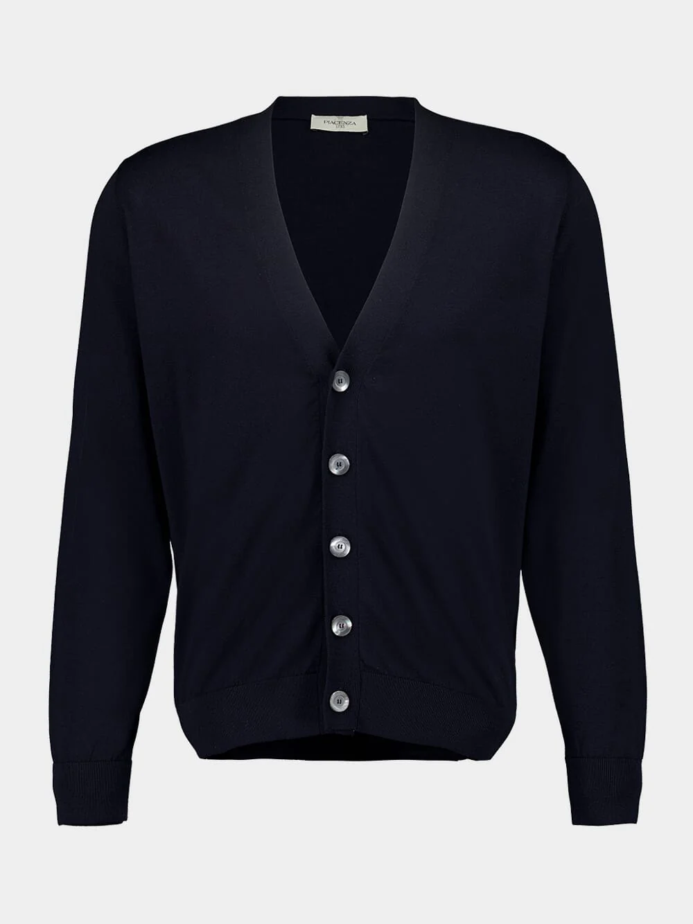 Navy Blue V-Neck Buttoned Cotton Cardigan
