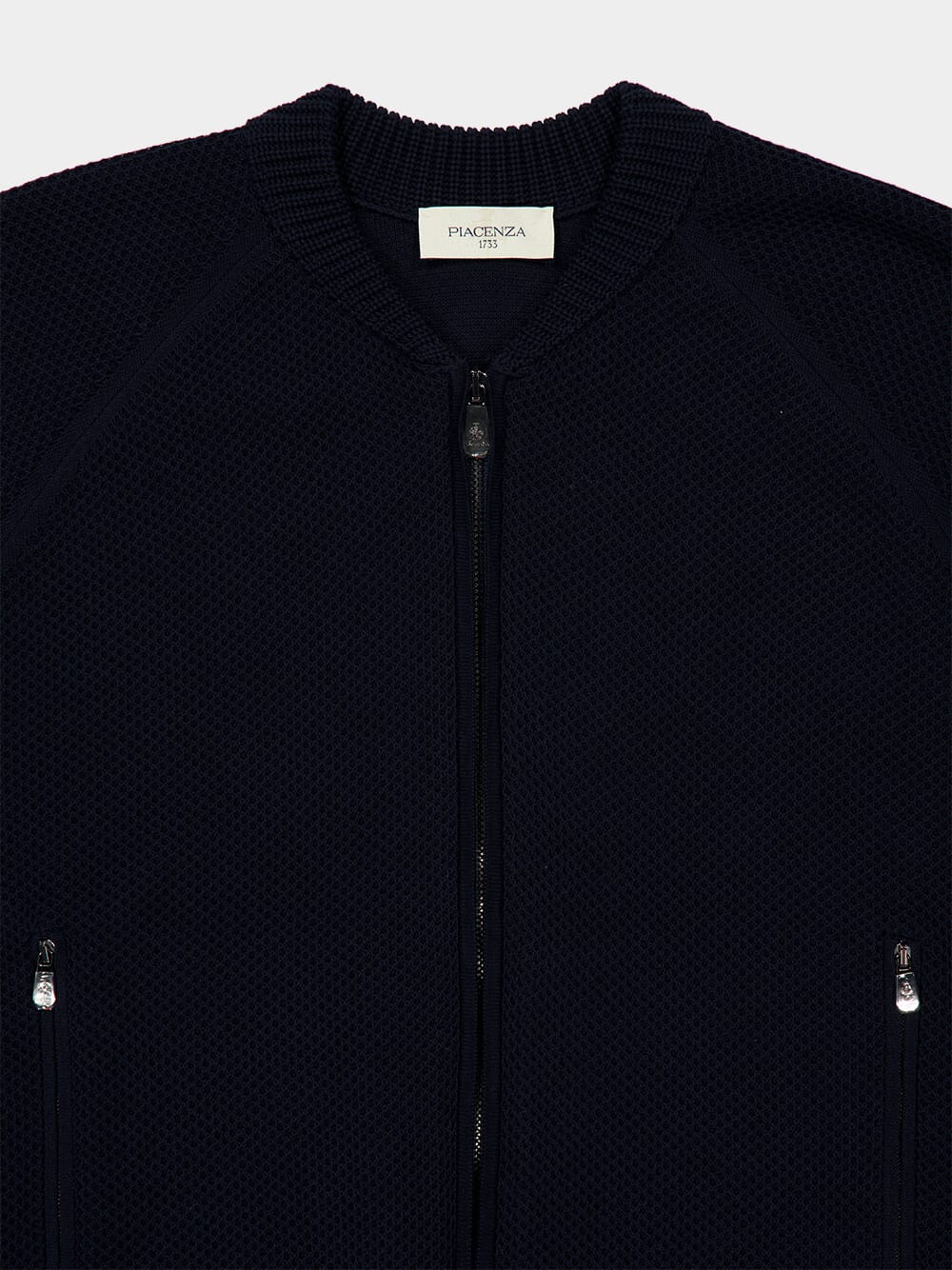 Navy Blue Zipped Cotton Bomber - Image 3