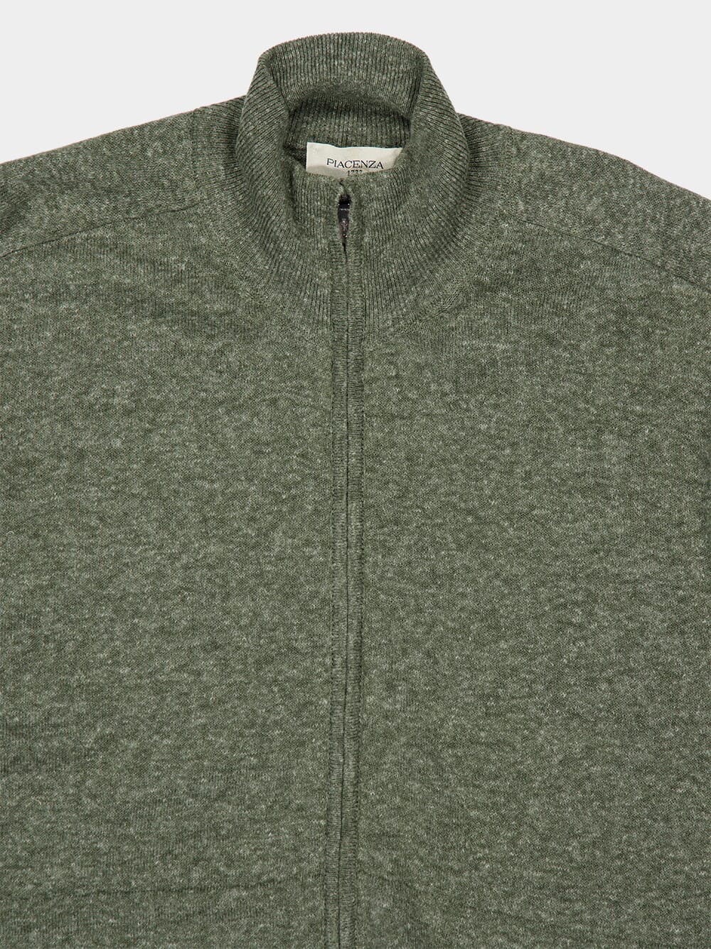 Olive Green Cashmere and Linen Zip Sweater - Image 3