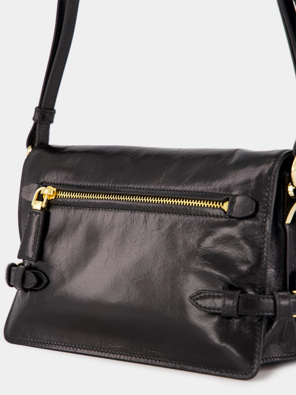 Black Glossy Leather Shoulder Bag - Image 10