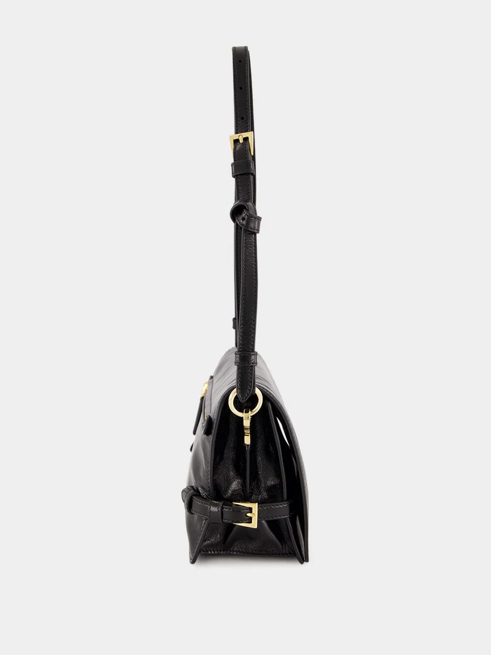 Black Glossy Leather Shoulder Bag - Image 5