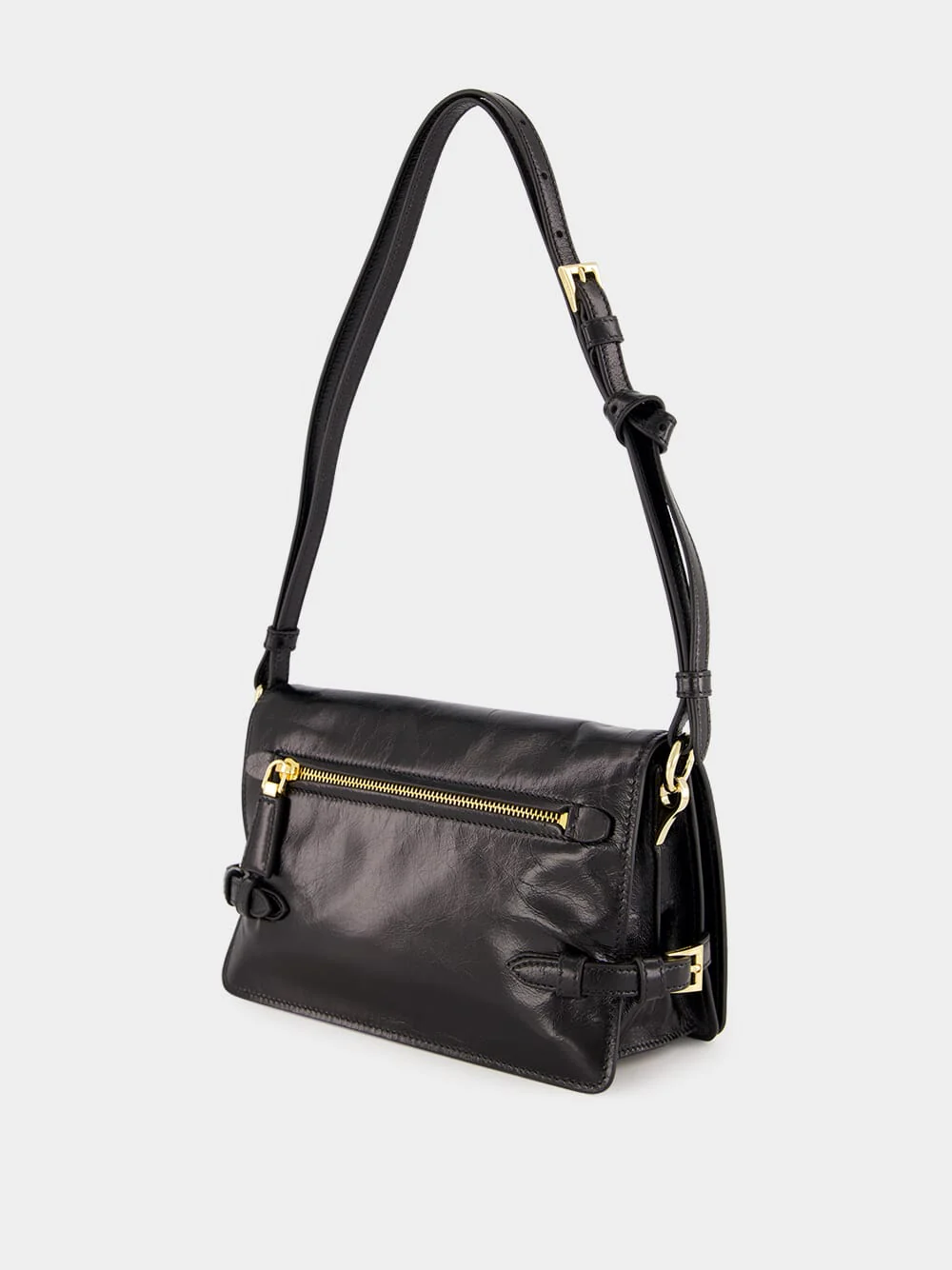Black Glossy Leather Shoulder Bag - Image 6