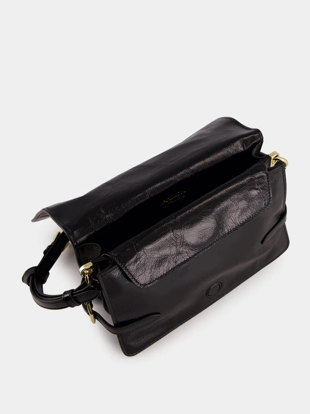 Black Glossy Leather Shoulder Bag - Image 8