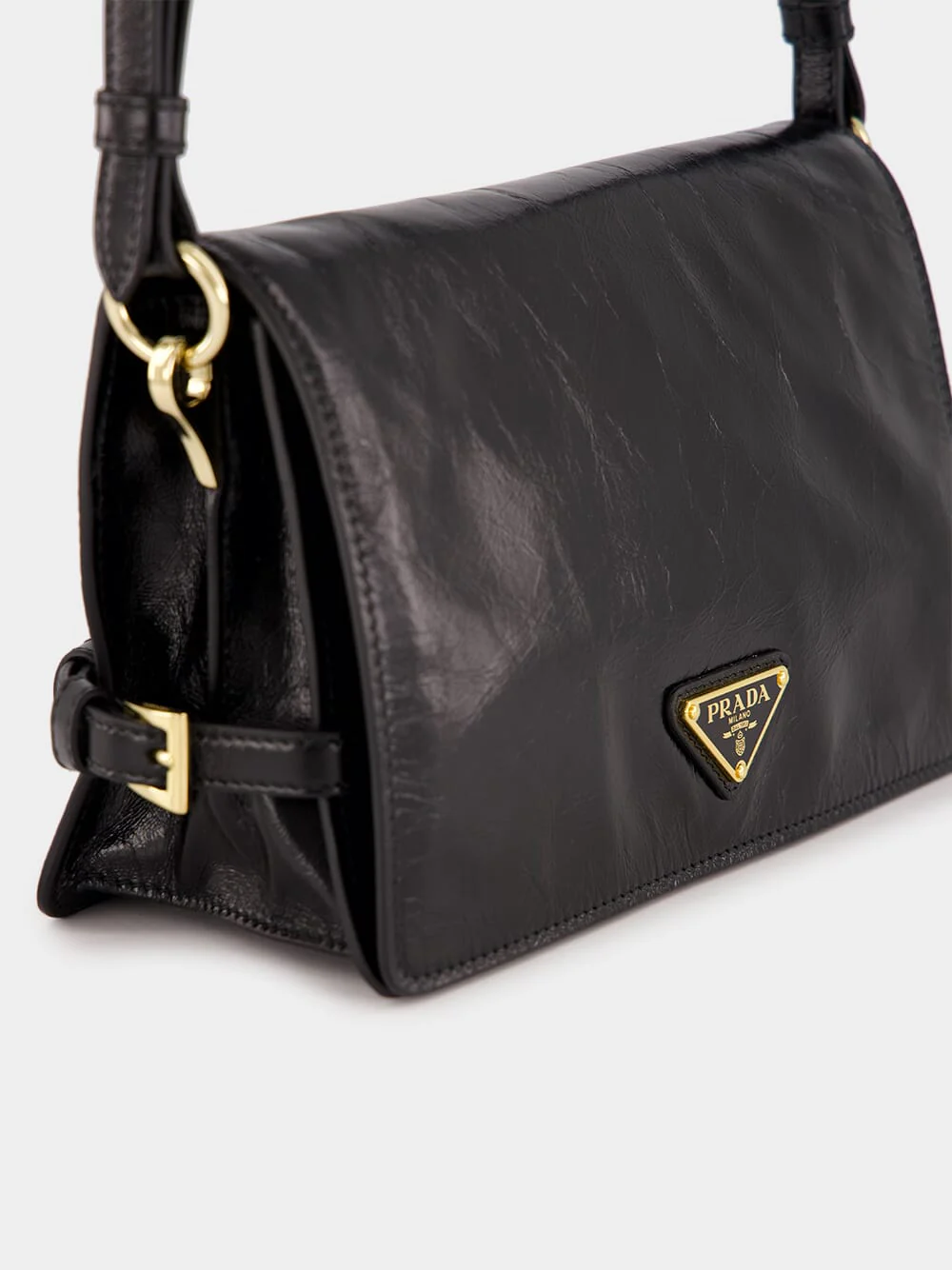 Black Glossy Leather Shoulder Bag - Image 9