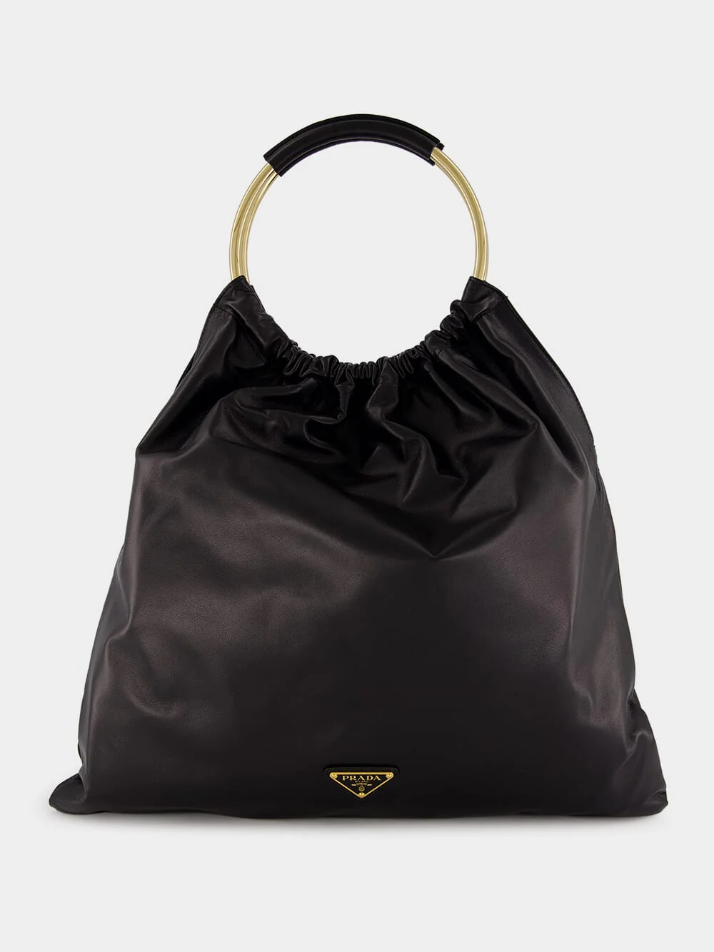 Black Nappa Leather Handbag with Metal Handles