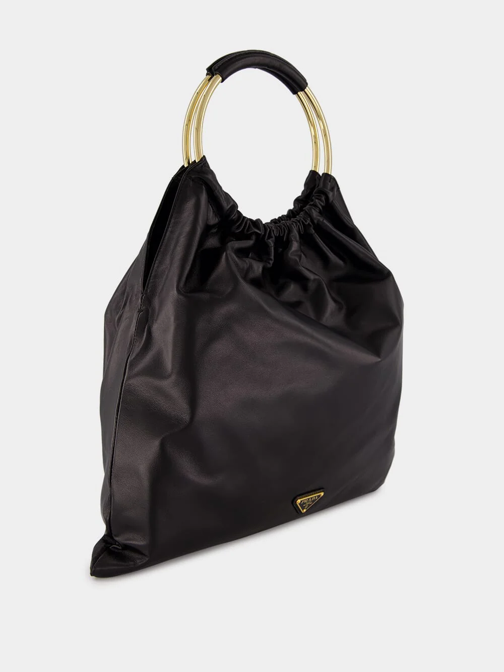 Black Nappa Leather Handbag with Metal Handles - Image 2