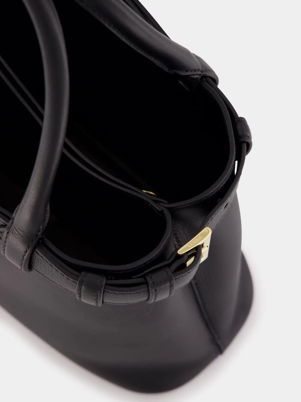 Black Small Leather Handbag With Buckle Straps - Image 10