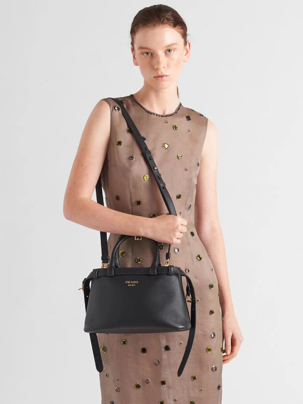 Black Small Leather Handbag With Buckle Straps - Image 11