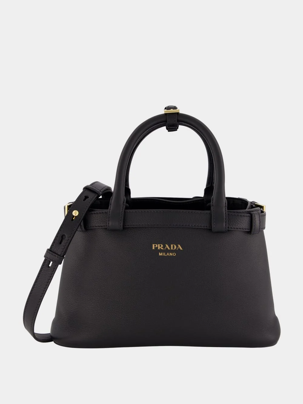 Black Small Leather Handbag With Buckle Straps - Image 2