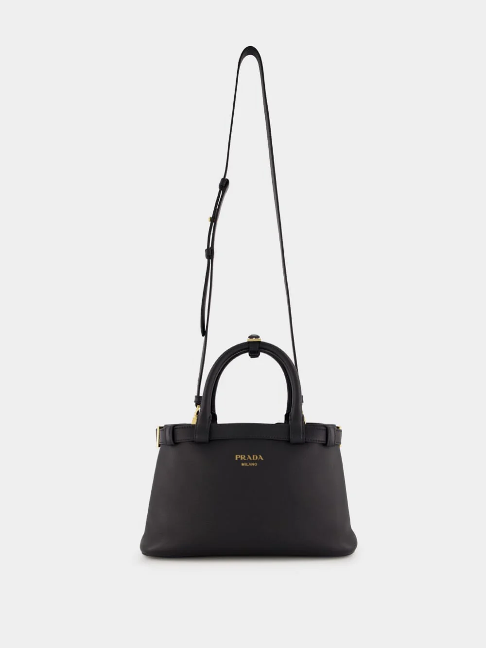 Black Small Leather Handbag With Buckle Straps - Image 4